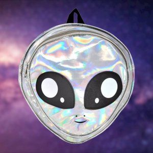 Sleepyville Critters Silver Holographic Alien Backpack, Festival Rave Wear, Cute